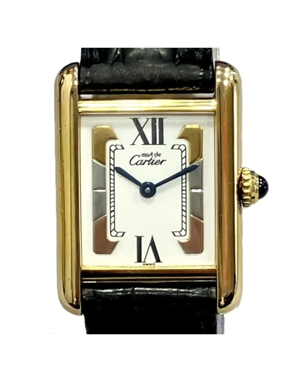 Cartier Must Tank SM Vermeil Watch Gross Weight Leather Quartz White Dial